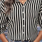 Ladies Fitted Cuff Button Up Stripe Shirt-Black