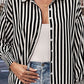 Ladies Fitted Cuff Button Up Stripe Shirt-Black