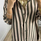 Ladies Stripe and Leopard Print Loos Casual Shirt-Coffee