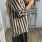Ladies Stripe and Leopard Print Loos Casual Shirt-Coffee
