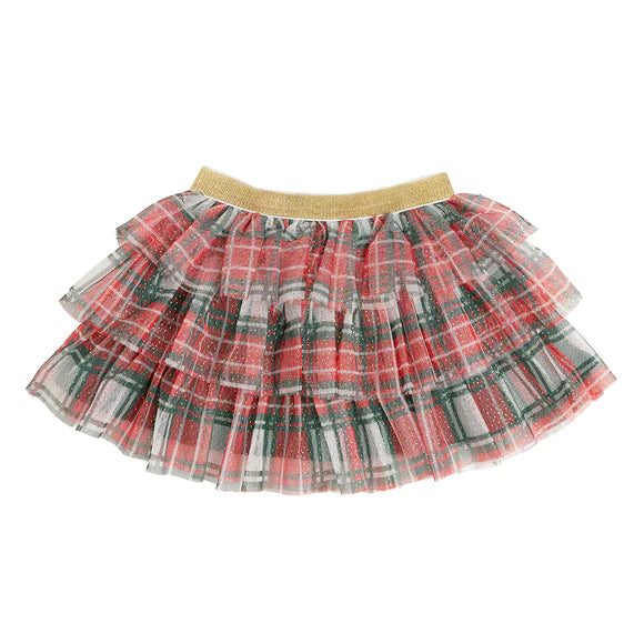 Girls Christmas Plaid Tiered Tutu Skirt by Sweet Wink