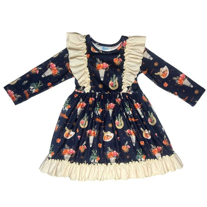 Girls Black Floral Skull Ruffle Dress by Shea Baby