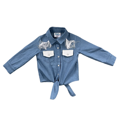 Girls Raring Horse Denim Tie Shirt by Shea Baby
