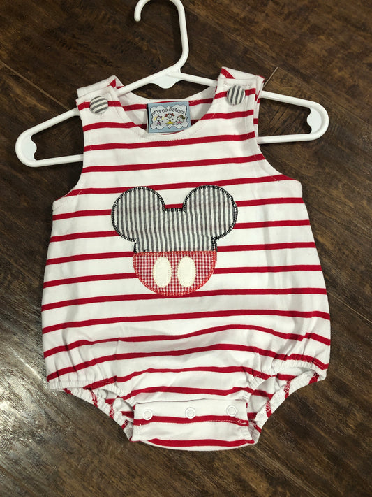 Boys Striped Romper with Mouse Applique by Three Sisters