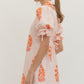 Ladies Striped Floral Print Short Puff Sleeve Mini Dress-Orange by Entro-Orange