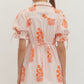 Ladies Striped Floral Print Short Puff Sleeve Mini Dress-Orange by Entro-Orange