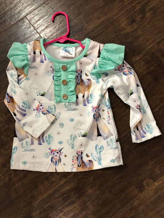 Girls Teepee Ruffle Long Sleeve Shirt by Shea Baby