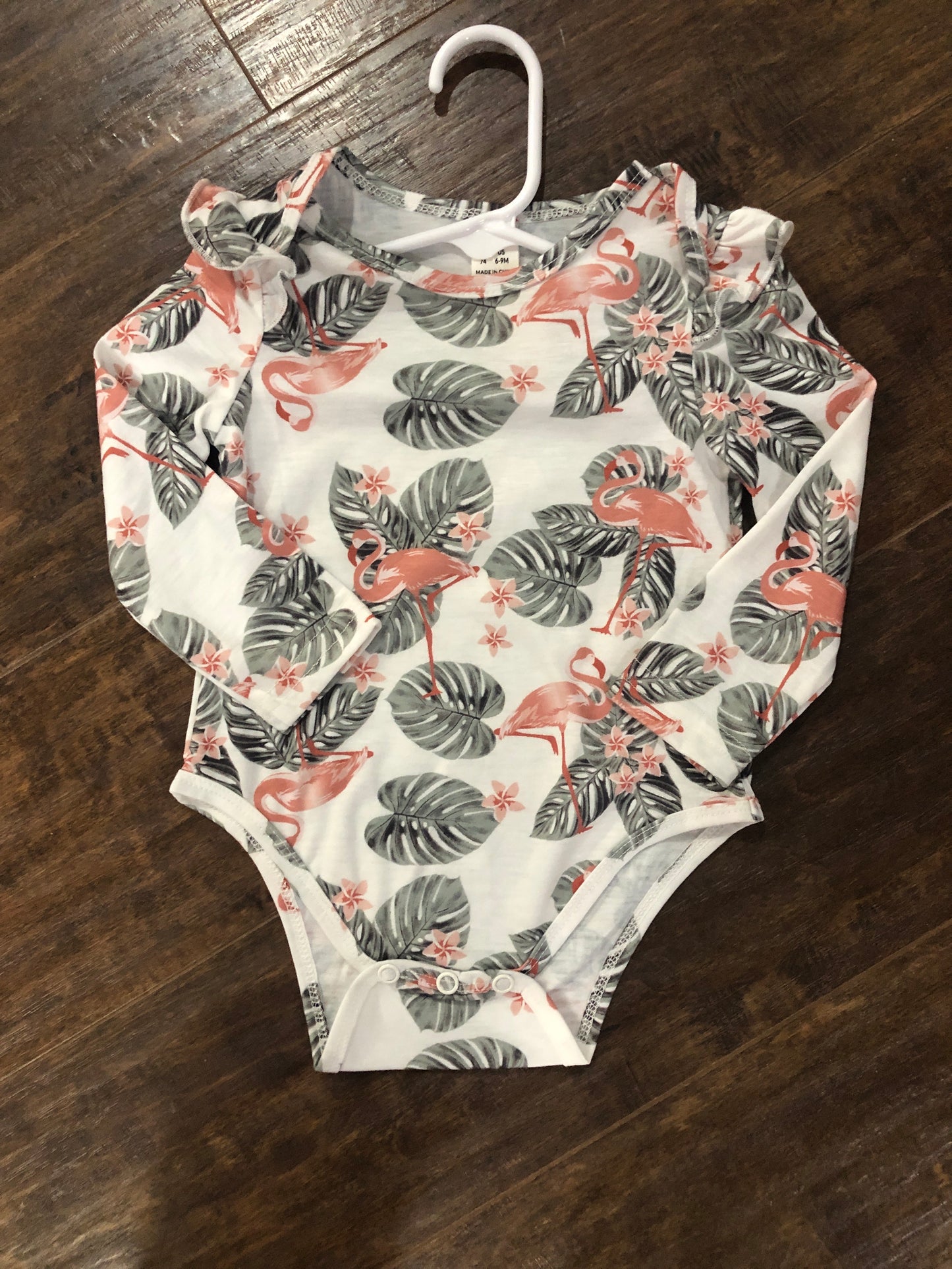 Girls Flamingo & Palm Leaves L/S Onesie