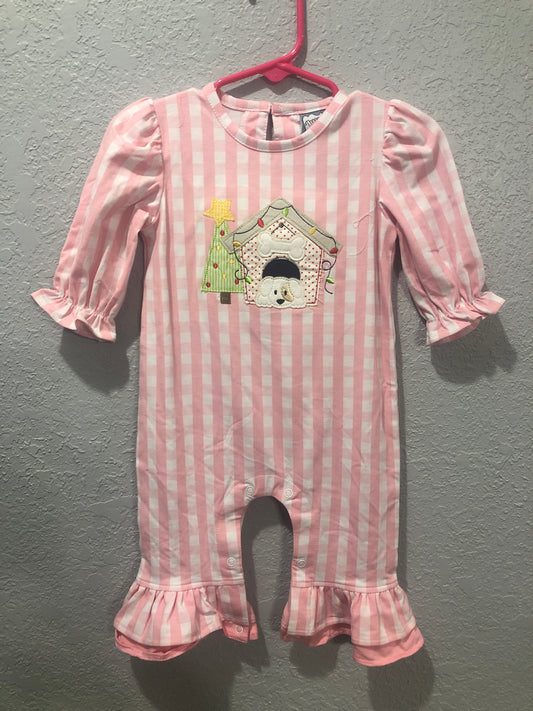 Girls Pink Doggy Christmas Romper by Three Sisters