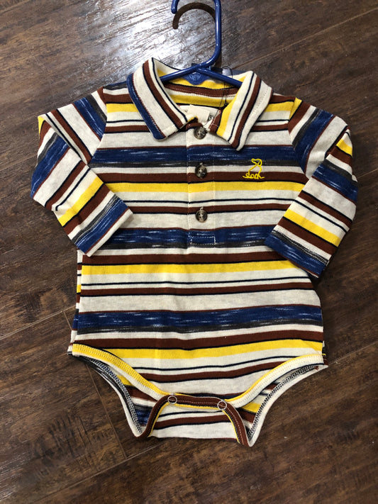 Boys Gold/Brown/Blue Stripe Henley Onesie or Top by Me & Henry