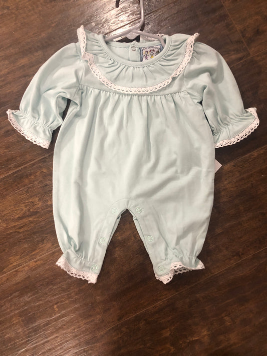 Girls Sage Romper with Lace Trim by Three Sisters