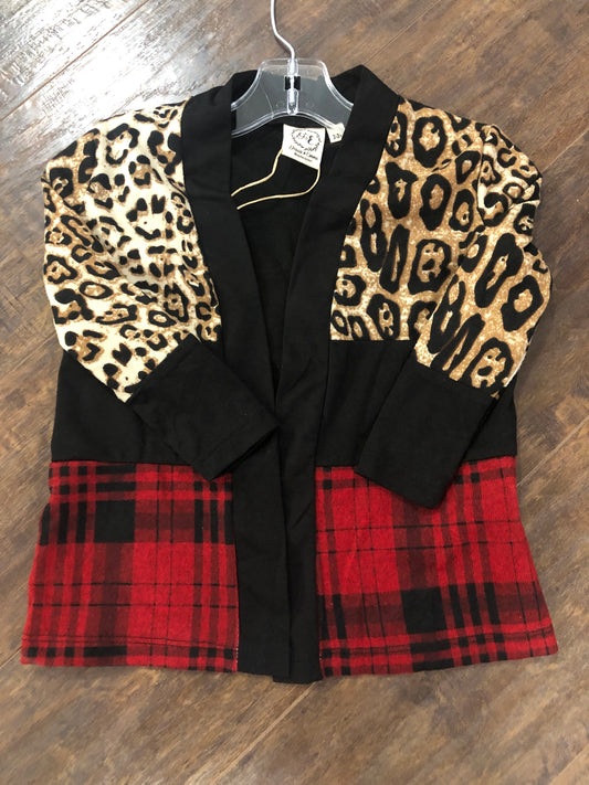 Girls Animal Print/Red Plaid Open Front Cardigan by Grace & Emma