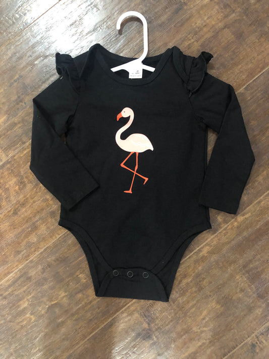 Girls Flamingo on Black L/S Onesie