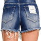Ladies Dark Washed Raw Frayed Hem Denim Shorts