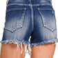 Ladies Dark Washed Raw Frayed Hem Denim Shorts