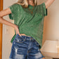 Ladies Dark Washed Raw Frayed Hem Denim Shorts