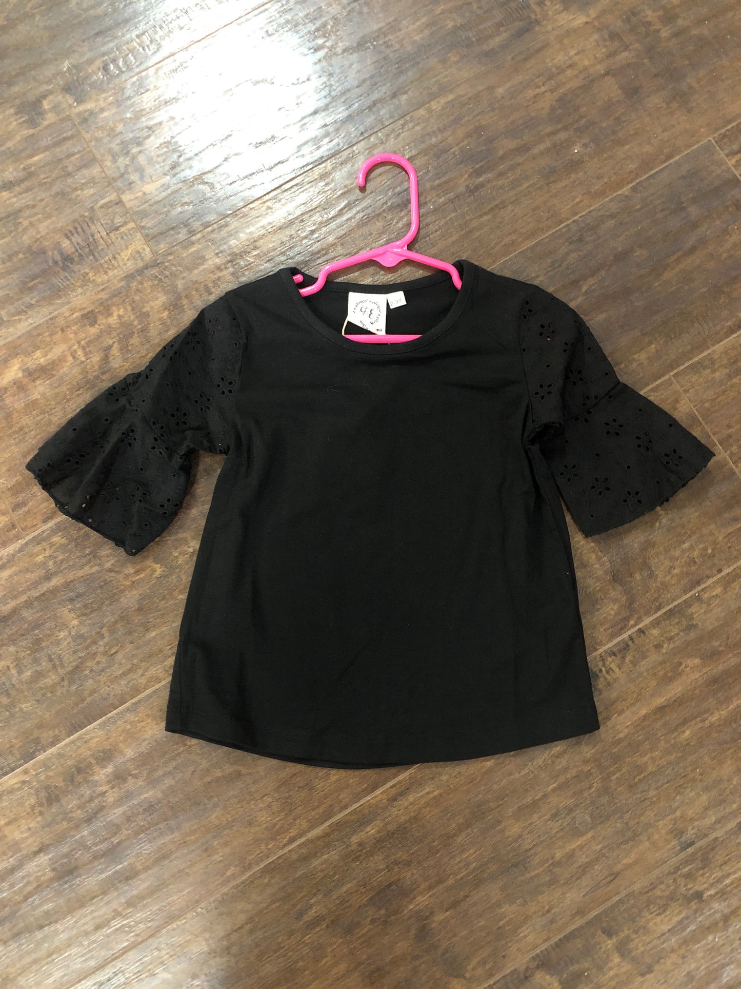 Girls Black Top with Eyelet Bell Sleeves by Grace & Emma