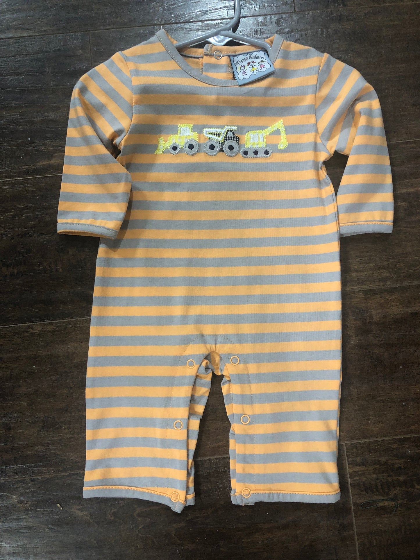 Boys Construction Equip on Stripe Romper by Three Sisters