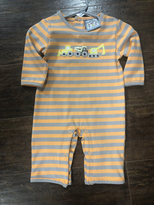 Boys Construction Equip on Stripe Romper by Three Sisters