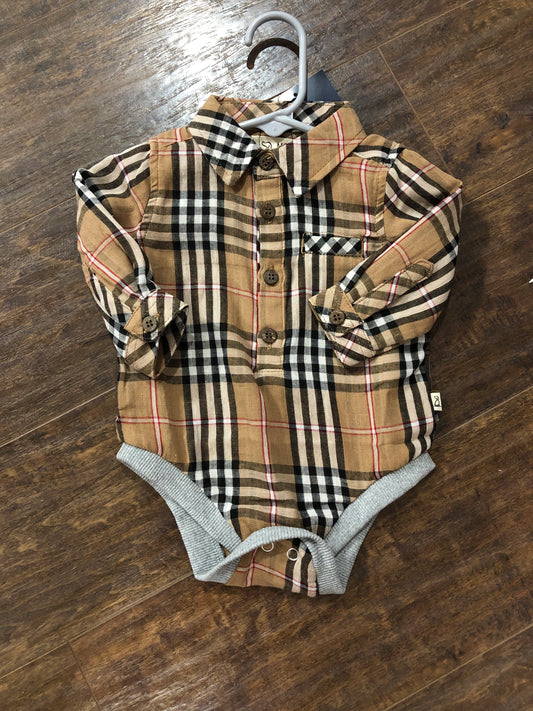 Boys Brown/Black/Red Plaid Onesie or Shirt by Me & Henry