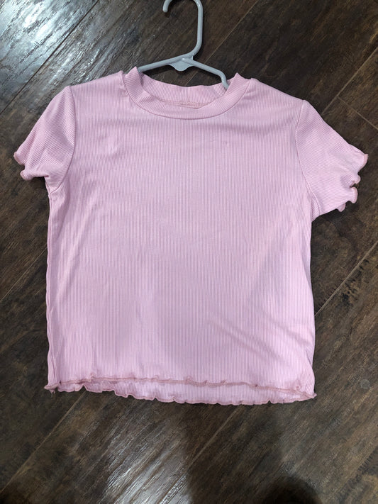 Girls Pink Ribbed Top with Lettuce Edging