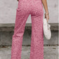 Ladies 66 Leopard Wide Leg High Waist Jeans-Pink