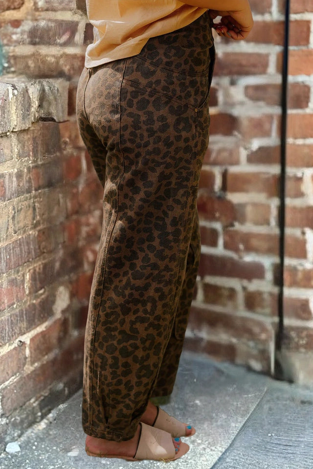 Ladies Clear Seam Detail Patchwork Leopard Print Jeans