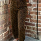 Ladies Clear Seam Detail Patchwork Leopard Print Jeans