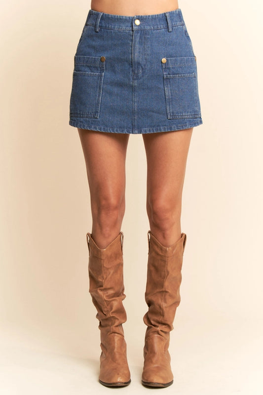 Ladies Denim Utility Mini Skort