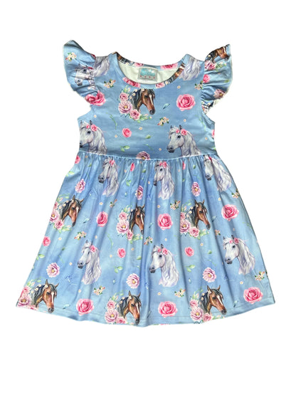 Girls Blue Horse Floral Dress by Shea Baby