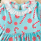 Baby Girls Candy Cane Aqua Dress With Embroidered Pockets