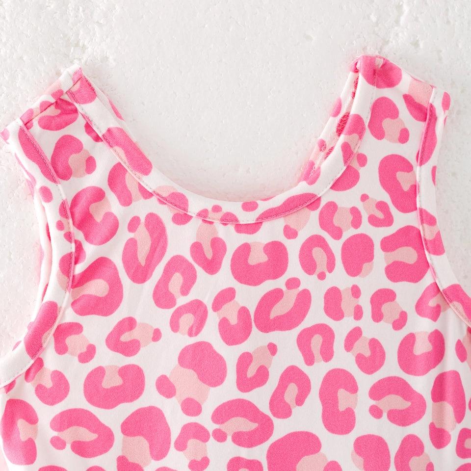 Girls Summer Pink Leopard Print Outdoor Athletic Twirl Dress