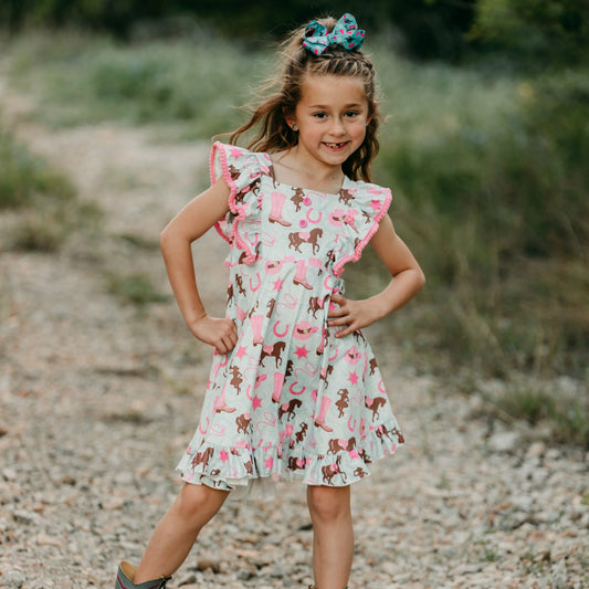 Girls Cowgirl Teal Dress by Shea Baby