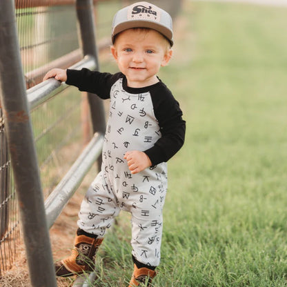 Boys Brand Print Long Sleeve Romper or Shirt by Shea Baby
