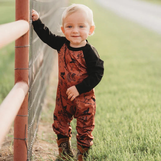 Boys Maroon Indian Print Long Sleeve Romper or Tee by Shea Baby