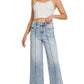 Ladies High Rise Wide Leg Pintuck Denim Pants