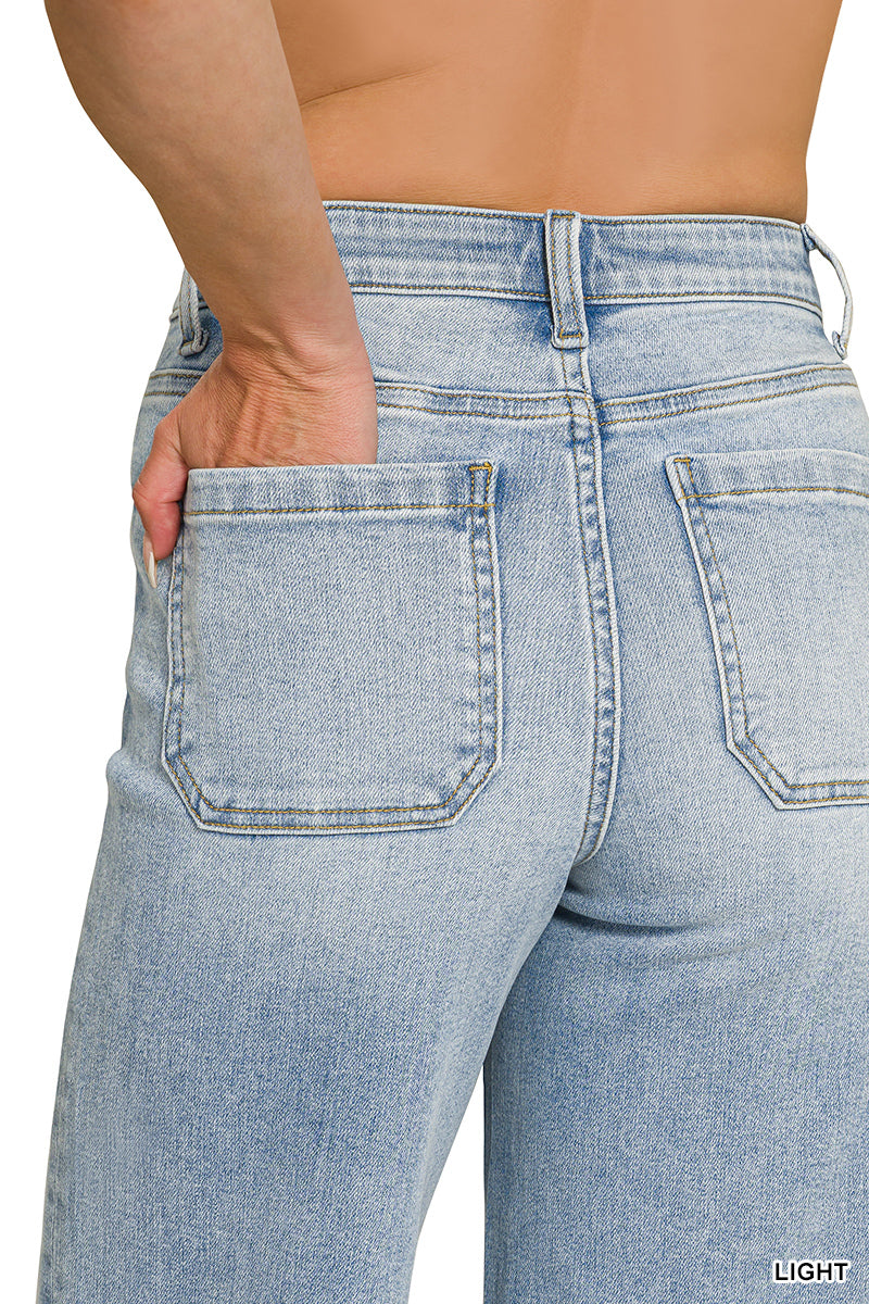 Ladies High Rise Wide Leg Pintuck Denim Pants