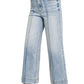 Ladies High Rise Wide Leg Pintuck Denim Pants