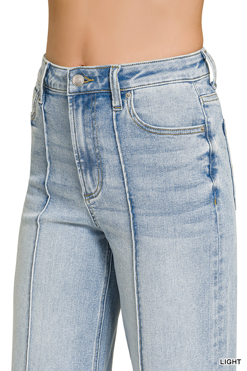 Ladies High Rise Wide Leg Pintuck Denim Pants