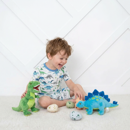 Boys Dino Blue Short Sleeve Shorts Set by Bestaroo
