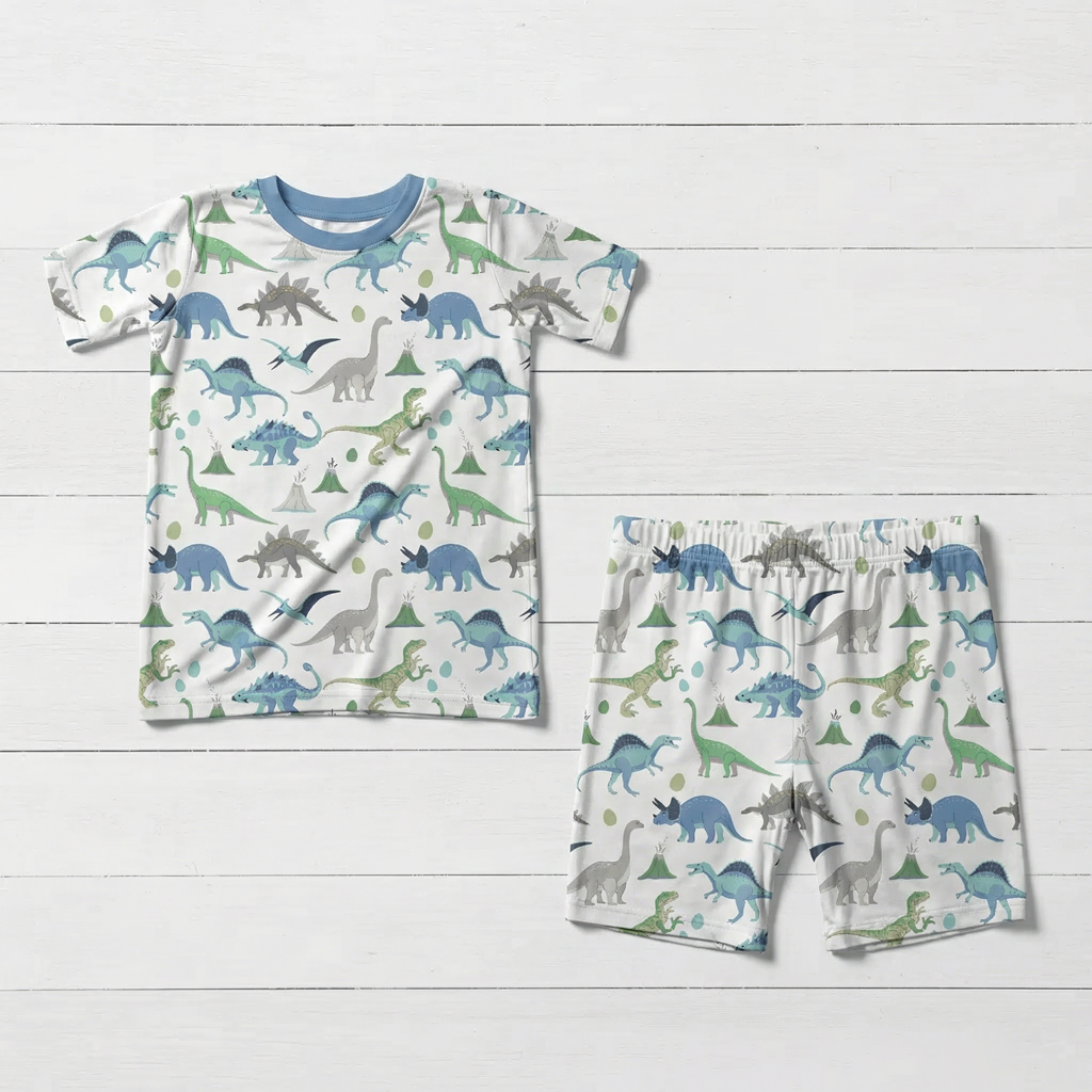 Boys Dino Blue Short Sleeve Shorts Set by Bestaroo