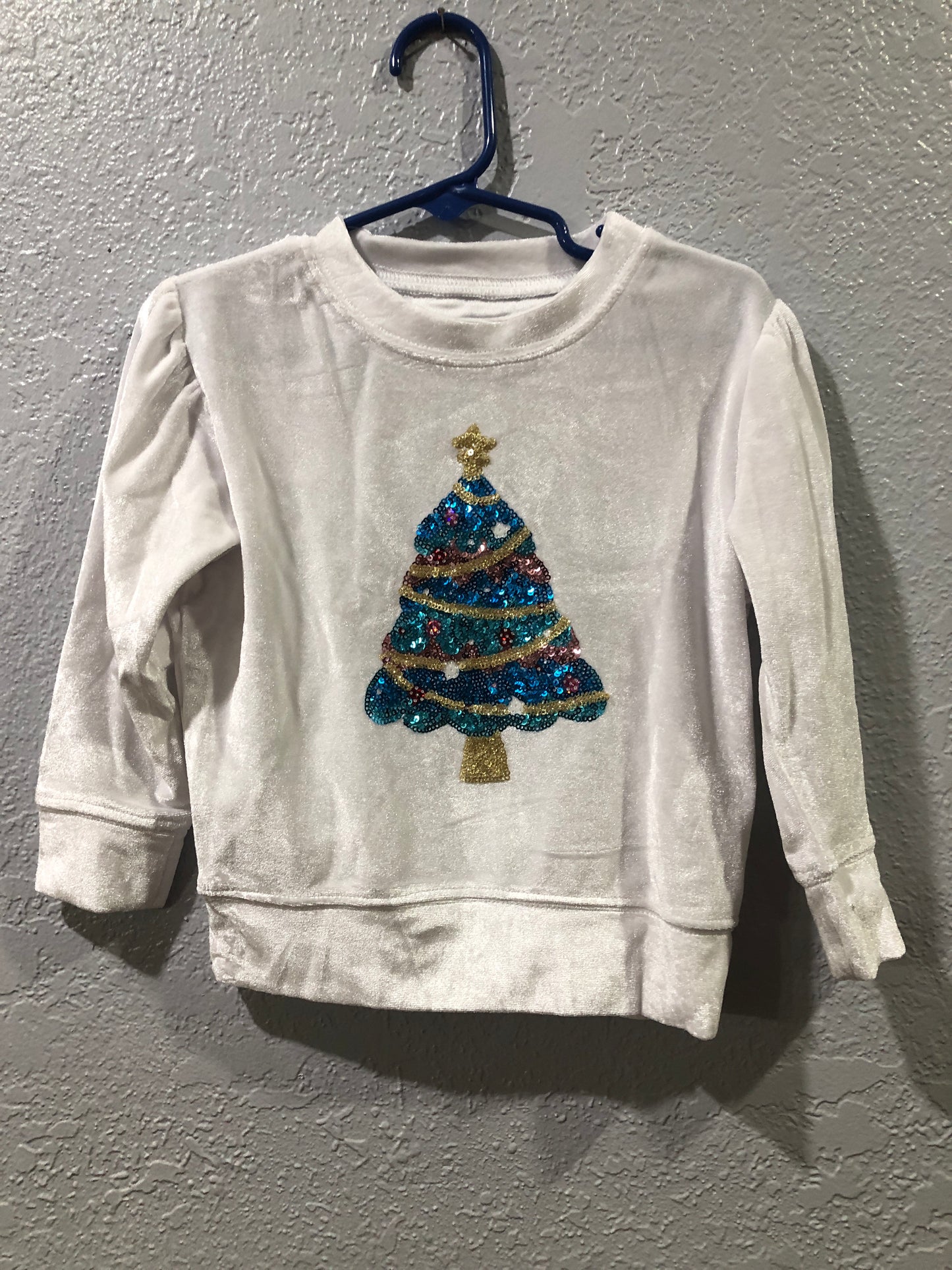 Girls Embellished Blue Christmas Tree Shirt by Azarhia