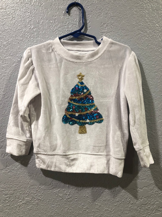 Girls Embellished Blue Christmas Tree Shirt by Azarhia