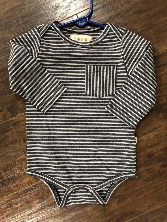 Boys Black/White Stripe with Pocket Onesie by Me & Henry