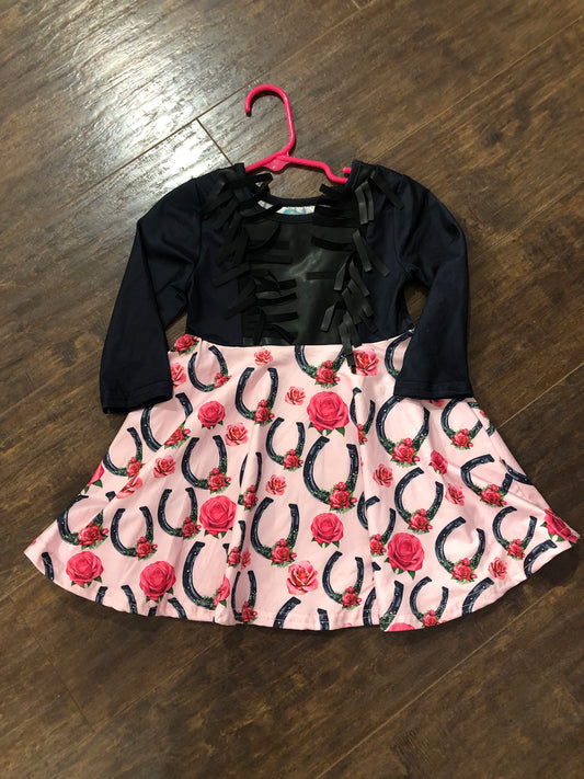 Girls Horseshoe & Rose Leather Fringe Dress by Shea Baby