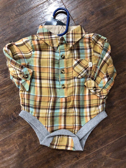Boys Gold/Aqua/Brown Plaid Onesie or Shirt by Me & Henry