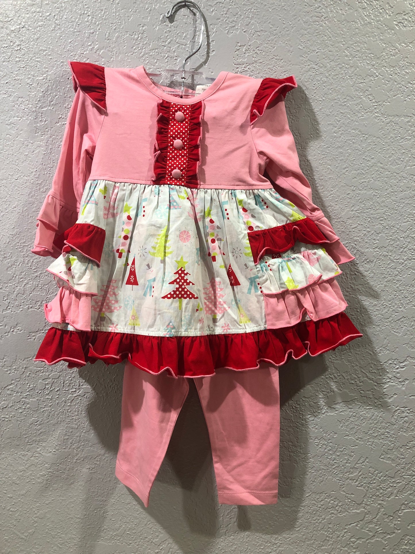 Girls Retro Christmas Trees Dress w/Leggings by Three Sisters