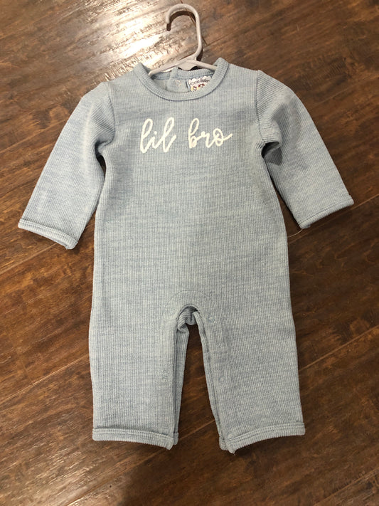 Boys Blue Thermal Knit Lil Bro Romper by Three Sisters
