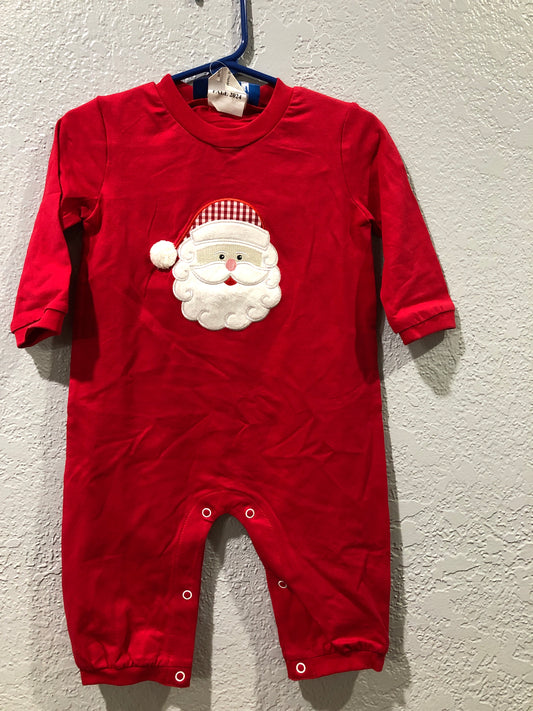 Boys Santa Head w/Pom Pom Hat L/S Romper by Millie Jay