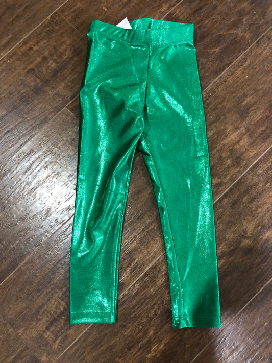 Girls Green Metallic Leggings by Azarhia